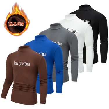 Overseas Platform Special Code Autumn Winter Men's Half Turtleneck Base Shirt Casual Letter Warm Top Bulk_voghion.com