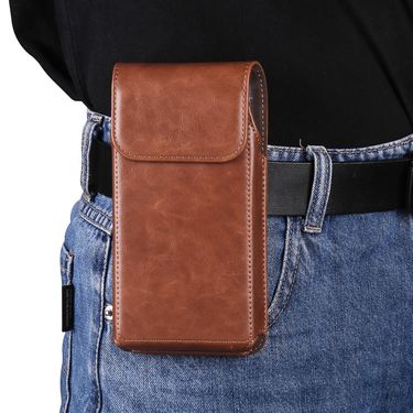 Mobile bag, minimalist design, mobile waist bag, vertical magnetic buckle, waist strap, leather case, men's_voghion.com