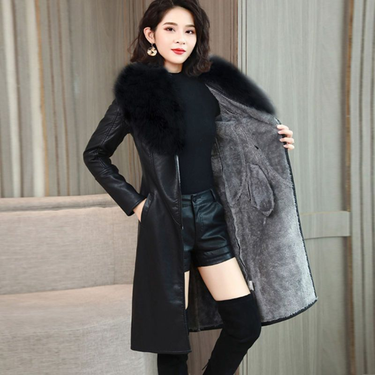 Women's large fur collar winter fur coat women plus fleece thickened medium long_voghion.com