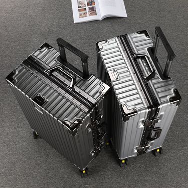 Luggage large capacity aluminum frame trolley box All aluminum aviation boarding box thickened leather suitcase travel box password box new_voghion.com
