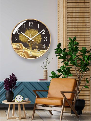 Yipula 6083 Living Room Hanging Deer Household Wall Watch Modern Silent Sweep Second Quartz Clock_voghion.com