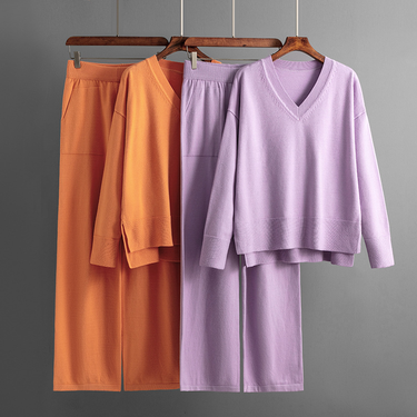 Women's loose casual sweater pullover two-piece set_voghion.com