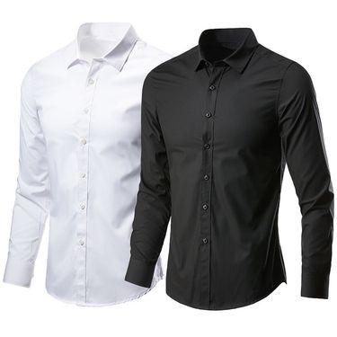 Men's Clothing White Shirt Men's Long Sleeved No Iron Business Formal Fit Professional Working Men's White Casual Suit Shirt_voghion.com
