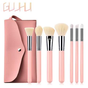 7 pcs makeup brushes makeup tools loose powder brush eye shadow brush pink silver with bag Yuncai set GUJHUI_voghion.com