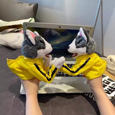 Boxing Plush Animal Dog Interactive Puppet Toy With Voice Hand Husky Puppet_voghion.com