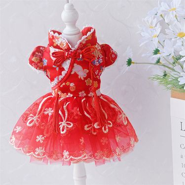 Chinese Pet Cheongsam Princess Style Tang Suit Dog Cat Dress Teddy Bichon Clothes_voghion.com