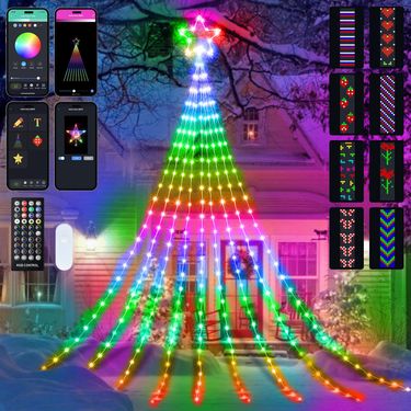 Holiday Lighting Smart Bluetooth Five Pointed Star Waterfall Light 3.6m Christmas Decoration Hanging Tree Trailer Light LED Starry Sky Flowing Water_voghion.com