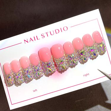 3CM Pipe Style Press-On Nails - 10PCS Handcrafted AB Partial Rhinestones, EU US Market Fake Nails_voghion.com