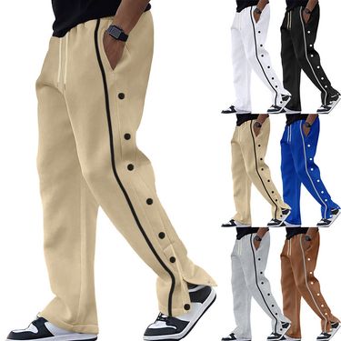 2024 casual sports breasted men's autumn new loose straight drawstring oversized pants_voghion.com