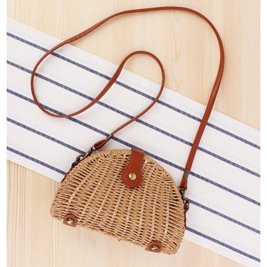 New Small Fresh Crossbody Woven Bag Beach Bag Forest Series Semi-circular Grass Woven Bag Vacation Photography Women's Bag_viptrois.com