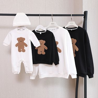 Mother & Kids Parent-child outfit spring and autumn 2024 new bear embroidered sweatshirt long sleeves family of three_voghion.com