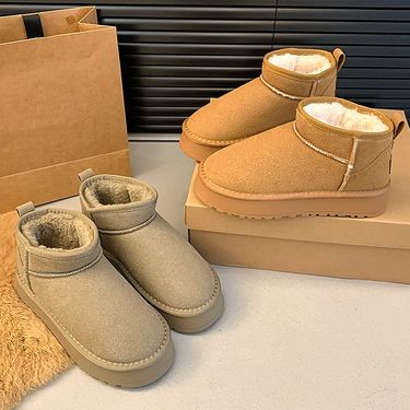 SHLIANG Thick Plush Platform Snow Boots Women Winter Keep Warm Fur Cotton Shoes Woman Suede Slip-On Ankle Botas Padded Shoes Y0074_voghion.com