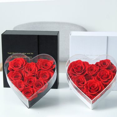 Preserved Rose Heart Box-Acrylic Clear Gift Box|Eternal Rose/Premium Gift Set|Valentine's Day/Mother's Day/Anniversary Gift_voghion.com