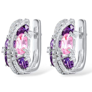 Cao Shi's Romantic, Sweet, Sparkling Pink Zircon Earrings with Creative Double Layer X-shaped Hollow Zircon Earrings_ipsvogv.com