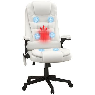 HOMCOM White Ergonomic Heated Massage Office Chair Recliner Desk With 6 Vibration Points_voghion.com