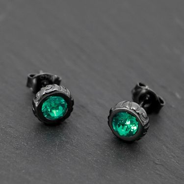 Black Gold & Green Diamond Stud Earrings - Premium 925 Silver Hypoallergenic Earrings For Men & Women - Minimalist Round Ear Studs_voghion.com