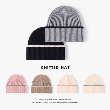 Color Blocked Autumn And Winter Men's And Women's Cold Hats Fashionable And Versatile Simple And Warm Thick Knitted Hats Outdoor Woolen Hats_voghion.com