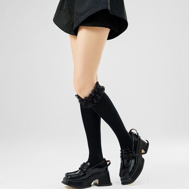 2025d New Lolita Ruffled Pearl Lace Cotton Long Autumn JK Black Mid-Calf Socks For Women_voghion.com