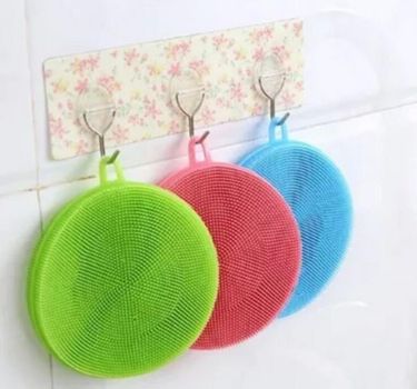 Silicone cleaning brush Silicone dishwashing cloth Durable environmentally friendly dishwashing towel Scouring pad Round silicone dishwashing brush_voghion.com