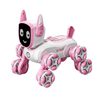 Smart Voice Control 8-Wheel Stunt Robot Dog With Gesture Sensing - Pink Remote Control Car For Kids, Programmable Interactive Toy_voghion.com