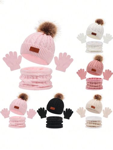 4-piece Baby Knitted Hat, Hat Scarf Gloves Set, Windproof And Warm Cute Girl Hat, Suitable For Autumn And Winter Outdoor, Can Be Used As Birthday Gift_voghion.com