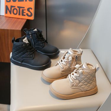Girls' fashion boots Princess children's leather boots for little children and girls with fleece warm bread shoes_voghion.com