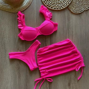 Women's Clothing New Bikini Suit Three Piece Suit Bikini High Waist Sexy Gathered Split Swimsuit Female_voghion.com