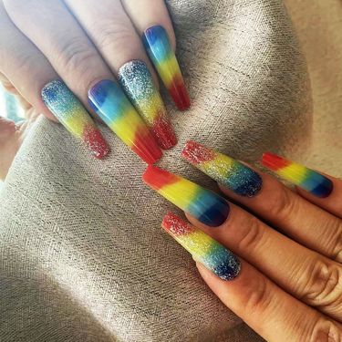 Nail Strips Wearable Nails Long Nail Pieces Rainbow Glitter Nail Pieces Colored False Nails Nail Art Patches_voghion.com