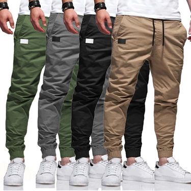 New Casual Sports Men's Jogging Work Pants, Solid Color Slim Fit Leg Binding Pants_voghion.com