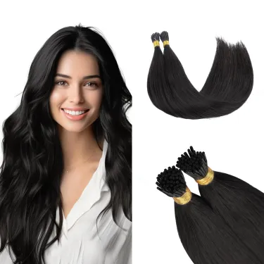 I Tip Human Hair Extensions Brazilian Fusion 50 Strands Natural Black_voghion.com