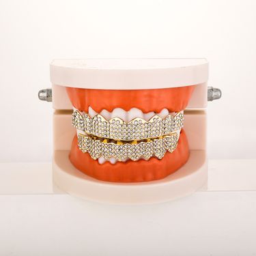 high quality real gold plated gold braces eight teeth full drill hip hop braces teeth grillz_ipsvogv.com