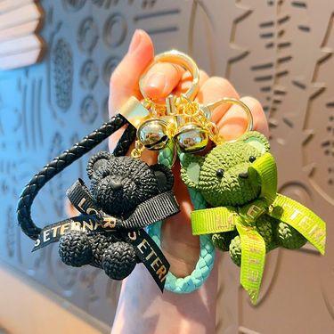 Cartoon Cute Resin Woven Bear Car Bag Small Doll Pendant Keychain_voghion.com