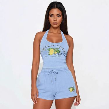 2025 Summer Women's New Casual Trend Holiday Theme Printed Outerwear Shorts Set_voghion.com