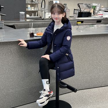 Girls' Mid Length Down Cotton Jacket Stylish Winter Wear High End Thick Warm Cotton Jacket For Middle And Large Children_voghion.com