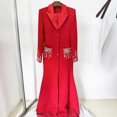 Women’s Clothing Star Fashion Heavy Beaded Diamond Suit Collar Dress Dress Fishtail Long Skirt_voghion.com