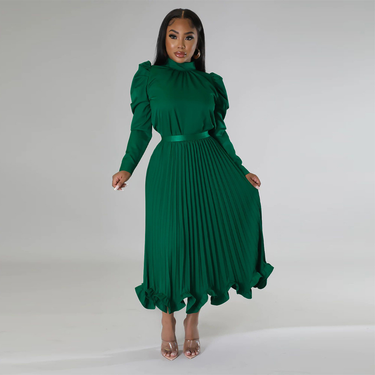 Women's Bubble Sleeve Top Ruffle Edge Pressed Pleated Half Skirt Two Piece Set_voghion.com