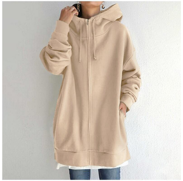 Women's Clothing autumn and winter new style personalized street sweatshirt zipper hooded long fleece sweatshirt_voghion.com