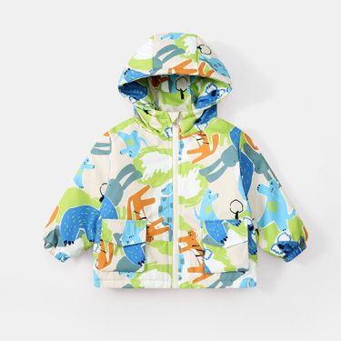 Kids' Winter Hooded Jacket - Warm Padded Coat With Cartoon Prints, Water-Resistant & Soft Touch (Blue-Green, Pink, Beige) – Unisex For Boys & Girls_voghion.com