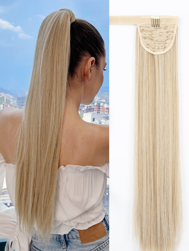 Clip In Ponytail Extension Wrap Around Long Straight Pony Tail Hair Brown Color 24 Inch Heat Resistant Firber Synthetic_voghion.com