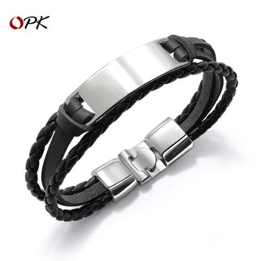 Men's Jewelry Simple And Versatile Multi Layer Braided Bracelet Men's Personality Hip Hop Smooth Engraved Bracelet Accessories_voghion.com