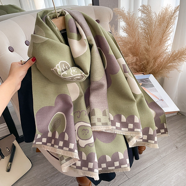 Autumn winter floral style cashmere scarf, thickened printed shawl, new versatile cold and warm long_voghion.com