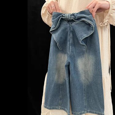 Mother & Kids Spring Jeans Fashion Bow Straight Wide Leg Pants_voghion.com