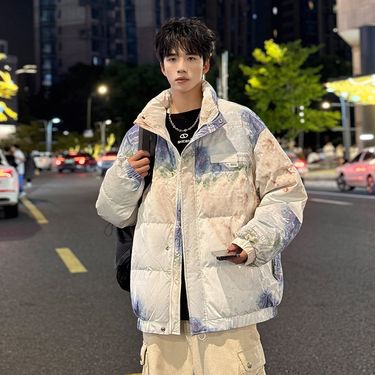 2025 Winter New Loose Casual Trendy Men's Korean Style Gradient Thickened Warm White Duck Down Puffer Jacket_voghion.com