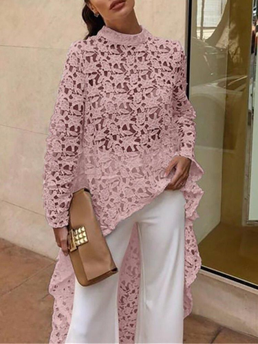 Women's Fashion Irregular Sexy Lace Long-sleeved Dress_voghion.com