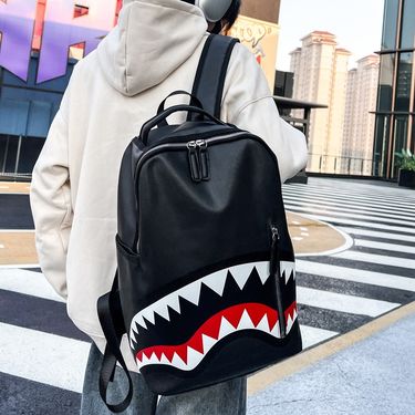 2025 Nou Bărbați Graffiti Printing Fashion Shark Mouth Casual Fashion Backpack Zilnic Naveta Umăr Bag_voghion.com