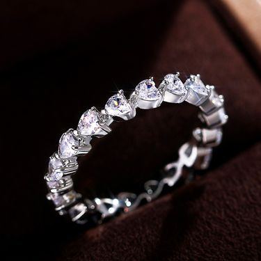 Cao Shi Simple Jewelry Sweet Ins Style Full Circle Heart Shaped Zircon Women's Valentine's Day Gift Ring_voghion.com