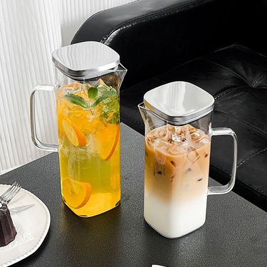 Square Cold Water Pitcher Handle, High Temperature Resistant, Large Capacity, Suitable For Juice, Milk Tea, With Lid_voghion.com