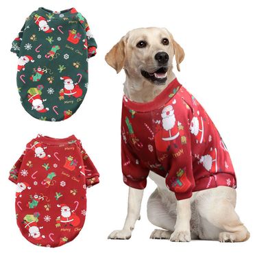 Christmas dog clothes Big dog cat Teddy Bear fight clothes plus fluffy Christmas printed hoodie Spring and winter pet supplies_voghion.com
