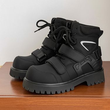 Men's Shoes Niche Autumn New Velcro Martin Boots Functional Style Deconstruction High Top Motorcycle Style Work Boots Heightening Boots_voghion.com