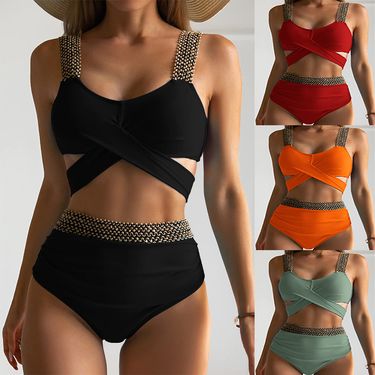 Swimsuit Women's Sexy Split Size Chest Gathering Straps Bikini High Waist Slim Plus Size_voghion.com